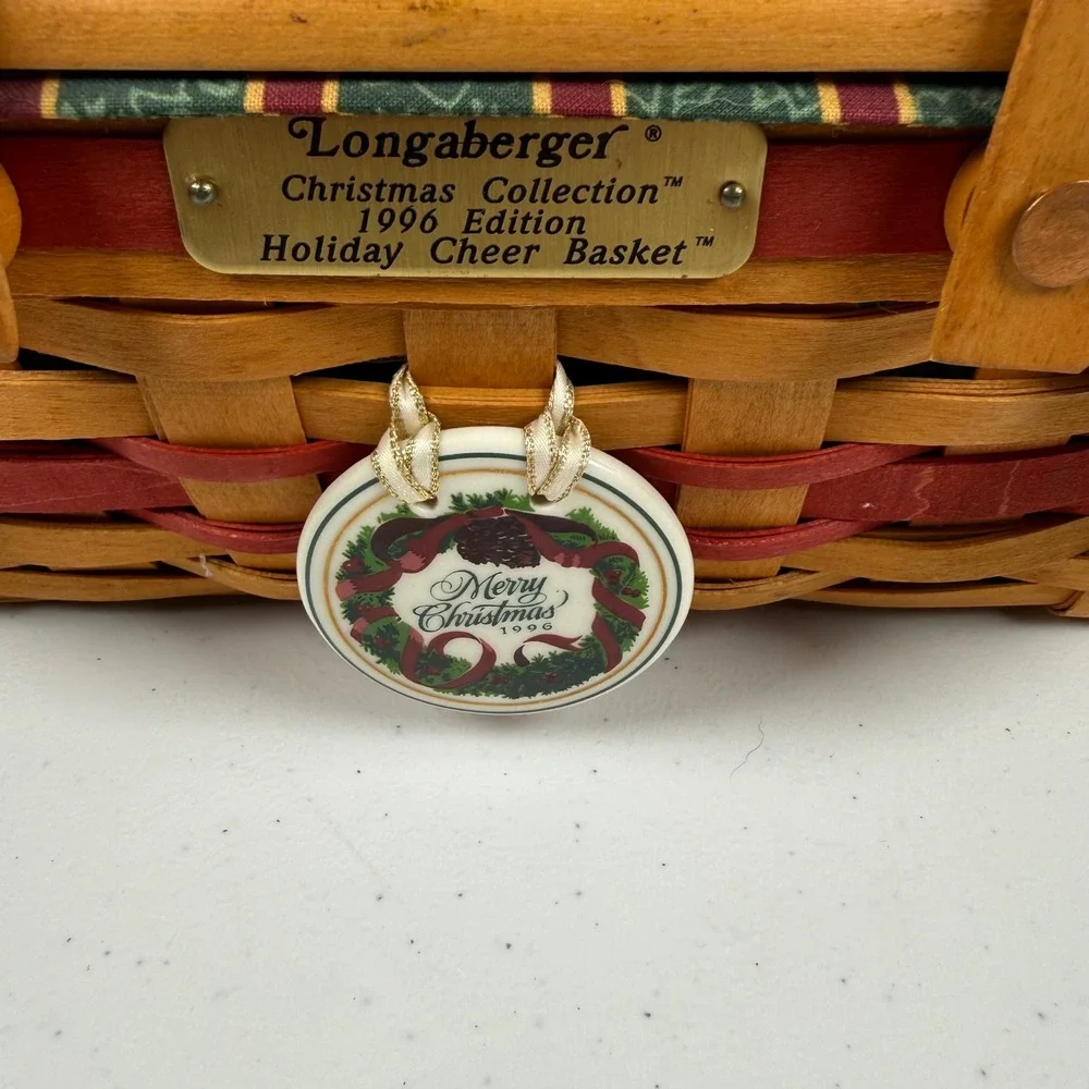 Longaberger 1996 Holiday Cheer Basket Christmas Collection Cloth & Plastic Liner